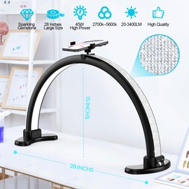 Dlesot Large Half Moon LED Light for Table Nail Desk Lamp, Upgrade Arch Light for Nail Techs with Phone Stand Perfect for Nails Tech Manicure (Black)