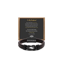 Husband Birthday Gifts Idea from Wife Mens Gift Brown Braided Leather Braided Cuff Bracelet Anniversary for Husband Unique Love Gifts for Him Gifts Valentine's Day Christmas Lettering Love My Husband