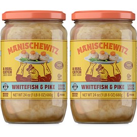 Manischewitz Whitefish & Pike Gefilte Fish in Liquid Broth 24oz (2 Pack), All Natural, Packed with Protein, No Added MSG, Kosher for Passover