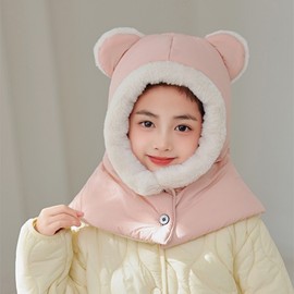 Kids' Padded Balaclava: Thick Winter Pullover Hat for Girls - LF3593 (One Size) Red 3ea