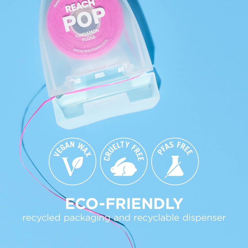 REACH POP Dental Floss, Cinnamon, Plaque Remover for Teeth, Shred