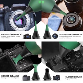 LENSGO Electric Air Blow,Camera Cleaning Kits with 4 Cleaning Heads for CMOS/Regular/Crevice Clean and Brush, 4.0kPa Dust Removal Type C Charge (Green)