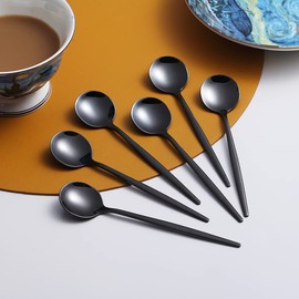 Berglander Black Coffee Spoons, Set of 6, Stainless Steel Titanium Black Coating, Small Mini Demitasse Espresso Mocha Latte Spoon, Cutlery, Teaspoon, Dessert, Sugar Spoon, Dishwasher Safe
