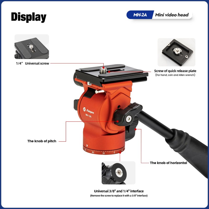 Fotopro Video Fluid Head Pan Tilt Head with Quick Release