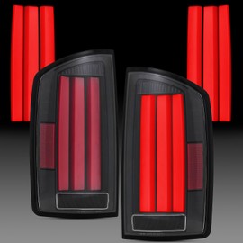 Rear Lamp Tail Light Assembly For 2002 2003 2004 2005 2006 Dodge Ram 1500/2003-2006 Dodge Ram 2500 3500 Clear Lens Black Housing Red LED Tube Bar Replacement Driver & Passenger Side Brake Lamp Set