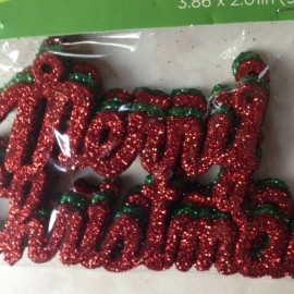 CHRISTMAS CRAFTS 3D GLITTER MERRY CHRISTMAS GREEN RED SIGNS 3D GLITTER ORNAMENTS