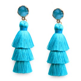 Me&Hz Fashion Layered Tassel Earrings for Women Big Light Blue Bohemian Boho Drop Dangle Stud Earring Christmas Birthday Valentines Day Gift, Sky Blue