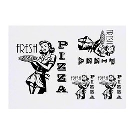 4 x 'Retro Pizza Girl' Temporary Tattoos - Water Resistant, Skin-Safe, Non-Toxic Transfers, Mixed Sizes (TO00085442)