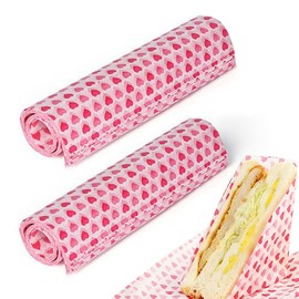 100 Sheets Food Grade Wrap Paper, BetterJonny Heart Baking Wrapping Paper Deli Wax Sheets Wrap Paper Food Basket Liners Sandwich Paper Greaseproof for Kitchen Home Holiday Party Decor (21.5 x 25cm)