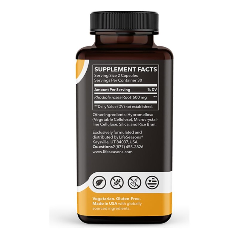 LifeSeasons Rhodiola Root 600mg Suplemento Alimenticio Raíz Adaptógena Traditionally Used
