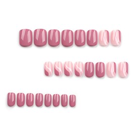 SINLOV Medium Square Fake Nails Pink Nude French False Nail Glossy Full Cover False Nails Press on Nails for Women and Girls