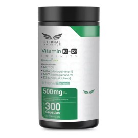 VITAMIN K2+D3 INFINTIY Liposomal 300 capsulas (500mg por porcion) Complejo de Vitaminas K2 (MK4 y MK7) + Vitamina D3 con MCT OIL y Folato