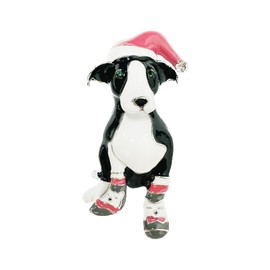 Cute Puppy Dog Crystal Brooch for Women Girls Fashion Antique Alloy Enamelled CZ Santa Claus Red Hat Animal Pet Brooch Pins Scarves Scarf Clip Neck Bow Tie Dress Christmas, Metal, Cubic Zirconia