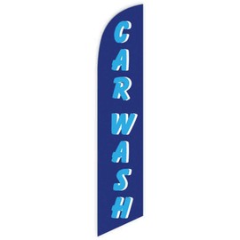 GLOBAL ADVERTISING SOLUTIONS Car Wash Feather Flag Eye Catching Banner Sign for Business and Marketing Complete Set with 15 ft Pole Kit and Ground Spike (Dark Blue)