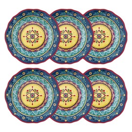 UP UPware Fiesta Floral Melamine Dinner Plate Set, Round Plates for Main course, Pasta, and Salad, BPA-Free, Dishwasher Safe, Multicolor, 11 Inch, Set of 6