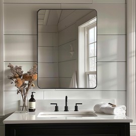 ANDY STAR Black Bathroom Mirrors for Over Sink, 24x32 Inch Matte Black Mirror for Bathroom, Rectangle Metal Vanity Mirror for Wall-Modern Clean Design with Superior Stainless Steel Frame