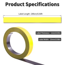 FOCMKEAS 1In x 6.5Ft(25mm*2000mm) Dry Erase Magnetic Strips Magnet Tape Roll 1 pcs Yellow Blank Magnets Sticky Labels for Classroom Office Whiteboard Fridge DIY Crafts