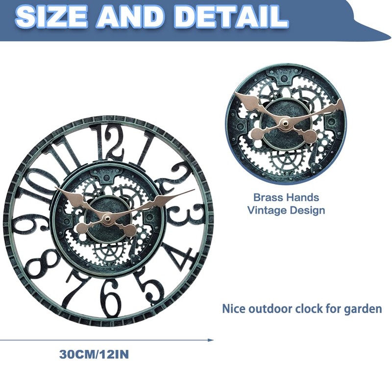 YTAONS Outdoor Wall Clock for Garden, Patio and Deck, 12in
