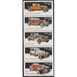 1988 Classic Automobiles Booklet Pane of 5 25c Stamps, Mint NH