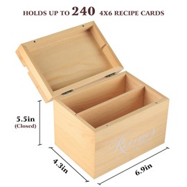 JIZEUO Recipe Box with Cards and Dividers, Recipe Cards and Box Set, Wooden Recipe Holder Card Box with Card Slit and Phone Slot