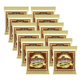 12 Sets Bulk Ernie Ball, Earthwood 80/20 Bronze Medium Gauge Acoustic Guitar Strings 13-56
