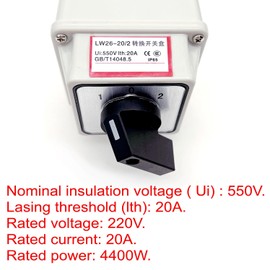 JZK Changeover Switch Universal Cam Selector 3 Position Rotary 8 Screw Terminals Ui 550V 20A ON-Off-ON 2 Phase with Switch Box
