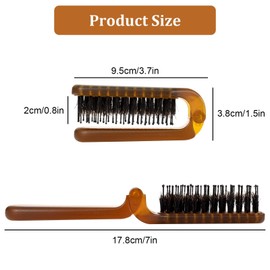 Becanno Folding Hair Brush, Mini Hair Comb, Folding Pocket Hair Brush, Antistatic Men's Brush, Compact Travel Size, Hair Massage Comb with Boar Bristles for Women, Girls (Amber)