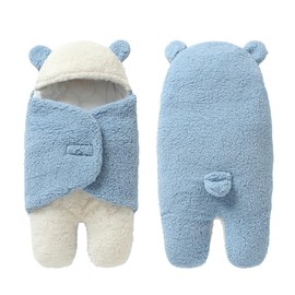 MOONMN Baby Swaddling, Baby Swaddling, Baby Clothing, Baby Sleeping Bag, Going Out, Cute Appearance, Winter, Newborn Kigurumi, Huggable Futon, Comes with Feet, Baby Shower, Cold Protection, Warm, Soft, Cotton, Hooded, Fluffy, Fluffy, Fluffy, Bear-chan, S