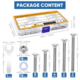 Wheelbarrow Carriage Bolts and Nuts Kit,5/16-18 Stainless Steel Carriage Bolts 5",3-1/2",2-3/4",2-1/4",3/4",Flange Hex Nuts,Retainer Clips,Hex Wrench,Wheelbarrow Handles Replacement kit(18 Sets)