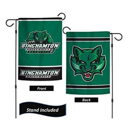 Binghamton Bearcats Garden Flag Set with Stand, Printed in The USA, 12.5" x 18" College Flag with Three Piece Steel Yard Flag Stand Holder