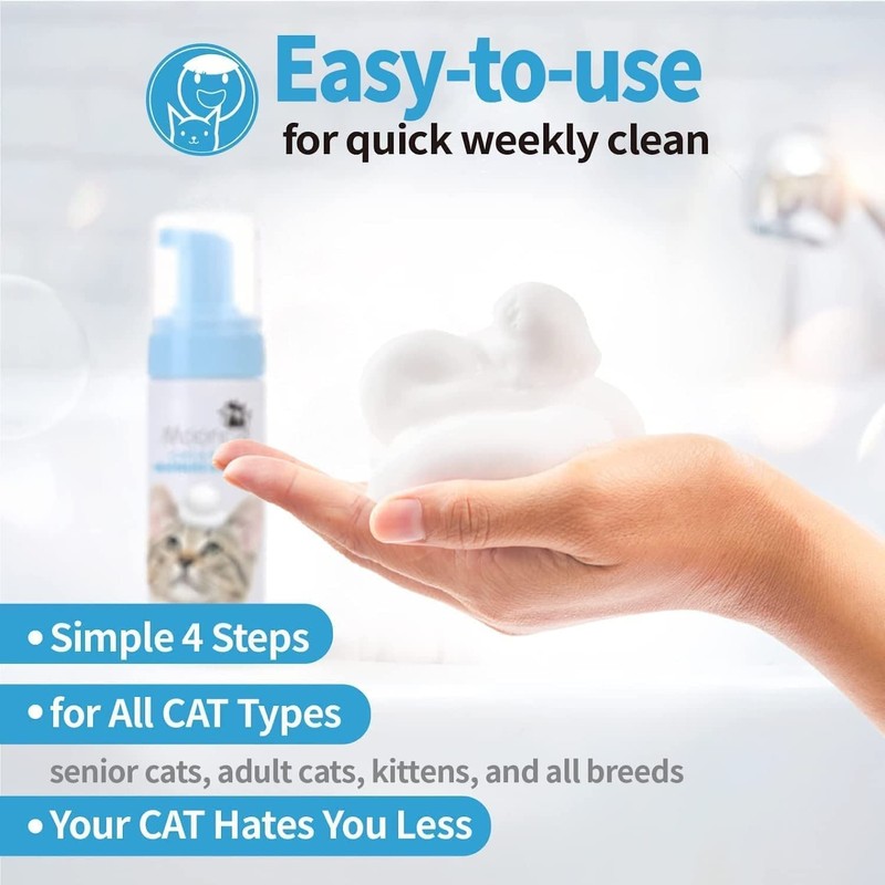 Mooncat Waterless Cat Shampoo+Cat Brush, Licking Safe Dry Shampoo for