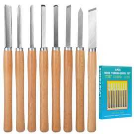 8 Pcs Wood Lathe Tools - Wood Turning Tools for Lathe with Steel Blades, Woodworking Tools for Beginners & Professionals