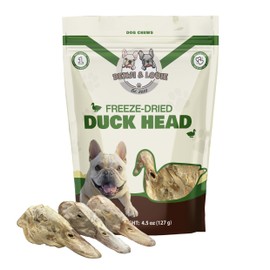 Benji & Louie Benji & Louie Freeze Dried Duck Head - Whole Duck Head - Natural Healthy Dog Chews, Single Ingredient, 4.5 oz, 3 Count