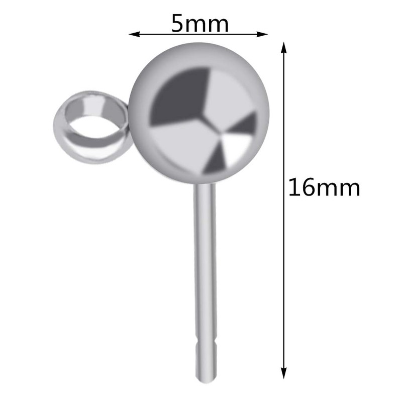 Tongcloud 100pcs Hypoallergenic Silver Ball Post Earrings Stainless Steel Stud