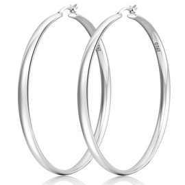 PABBEU 925 Sterling Silver Hoop Earrings Large Silver Earrings for Women Hypoallergenic Silver Hoop Earrings Oversize Lightweight Big Silver Earrings Hoops for Women 30/40/50/60/70mm