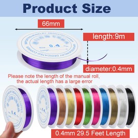 0.4 mm Dia. 10 Rolls Copper Jewelry Wire, 10 Assorted Colors Beading Wire for Jewelry Making Bracelet Earrings Rings Necklaces Flower Craft Projects