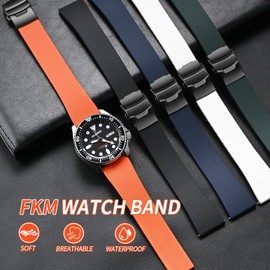 ULLCHRO Fluororubber Watch Strap - Fast Release Cut-to-Size 18mm 19mm 20mm 21mm 22mm FKM Rubber Watch Band with Buckle Soft Universal Waterproof Replacement Band Strap for Men Women (20mm,Navy Blue)