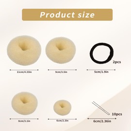 Set of 4 Hair Bun Makers, Hair Bun Maker Set, Hair Bun Maker, Hairstyle Aid Small and Large, Hair Cushion, Hair Donut, Bun Cushion with 2 Hair Bands, 10 U-Shaped Hair Clips, Hair Pin for Children and