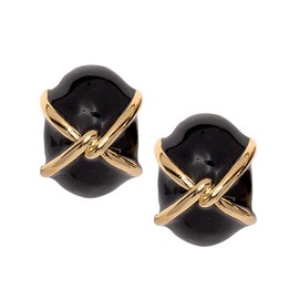 Kenneth Jay Lane Black Enamel Button Clip-On Earrings - Bow or "X" Accent Styles