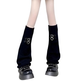 Sup-Coente Goth Flared Leg Warmers for Women Y2k Punk Long Emo Alt Knitted Grunge Gothic Flare Rave Steampunk Warm Winter Knit Stretchy Buckle Legwarmers Plus Size, Black