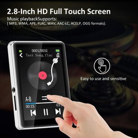 32GB MP3 Player with Bluetooth 5.3, 2.8" Full Touch Screen, Lossless Music HiFi Sound Quality, with FM Radio, Support Recording, Earphones Included