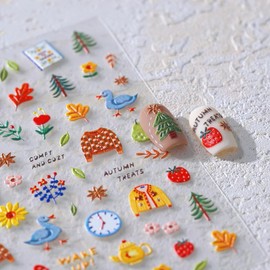 Autumn Maple Leaf Nail Art Stickers 5D Embossed Cute Leaves Self-Adhesive Nail Decals Flower Leaf Nail Designs Stickers Floral Leaves Nail Supplies for Women Girls