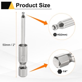 HARFINGTON 10pcs Ball End Hex Screwdriver Bit H2 (2mm) Head 1/4" Hex Shank 50mm (2") Long Magnetic S2 Steel Metric Screw Driver Drill Bit Wrench Socket Power Tool