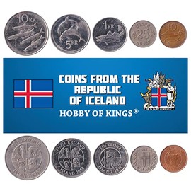 Iceland 5 Mixed Coins | 5 Aurar – 10 Kronur | Icelandic Currency Since 1944
