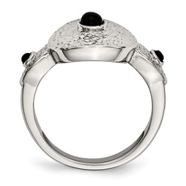 Bonyak Jewelry Stainless Steel Polished & Textured Black Onyx Ring in Stainless Steel, Size 9