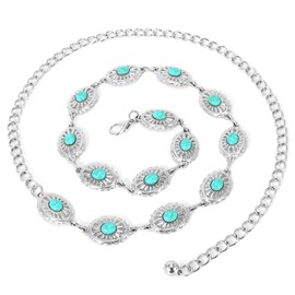 SUOSDEY Western Chain Belts for Women Cowgirl Concho Country Turquoise Belts Fashion Waist Belt for Dresses Jeans