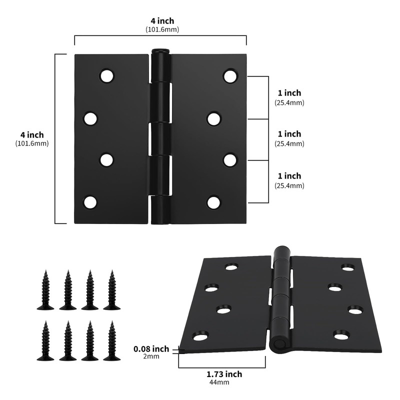 goldenwarm 18 Pack Matte Black Door Hinges, 4 x 4