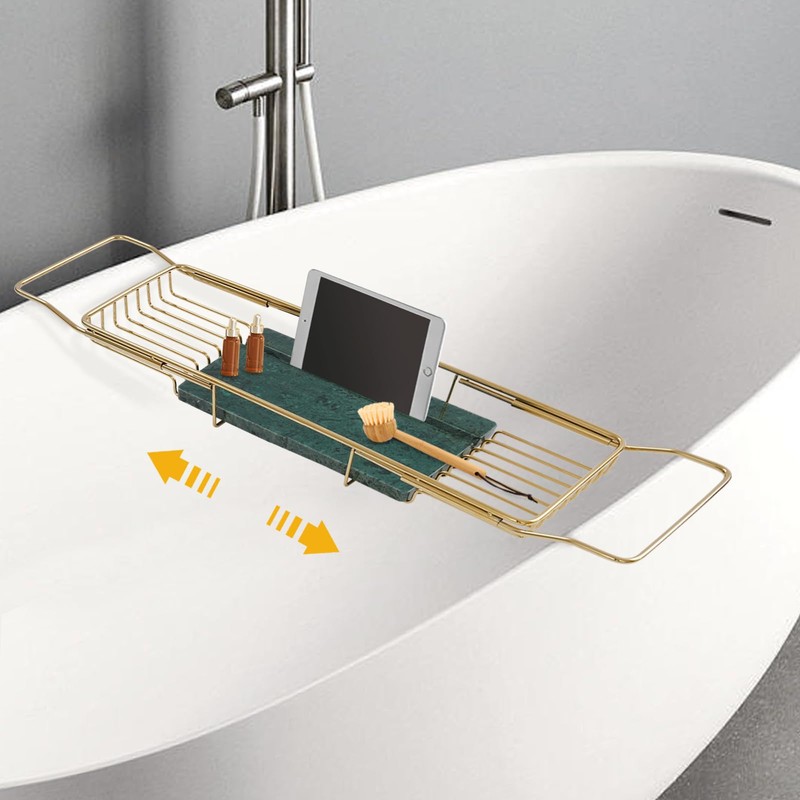 DDBESSIC Stainless Steel Bathtub Tray, Expandable Marble Bath Tray for