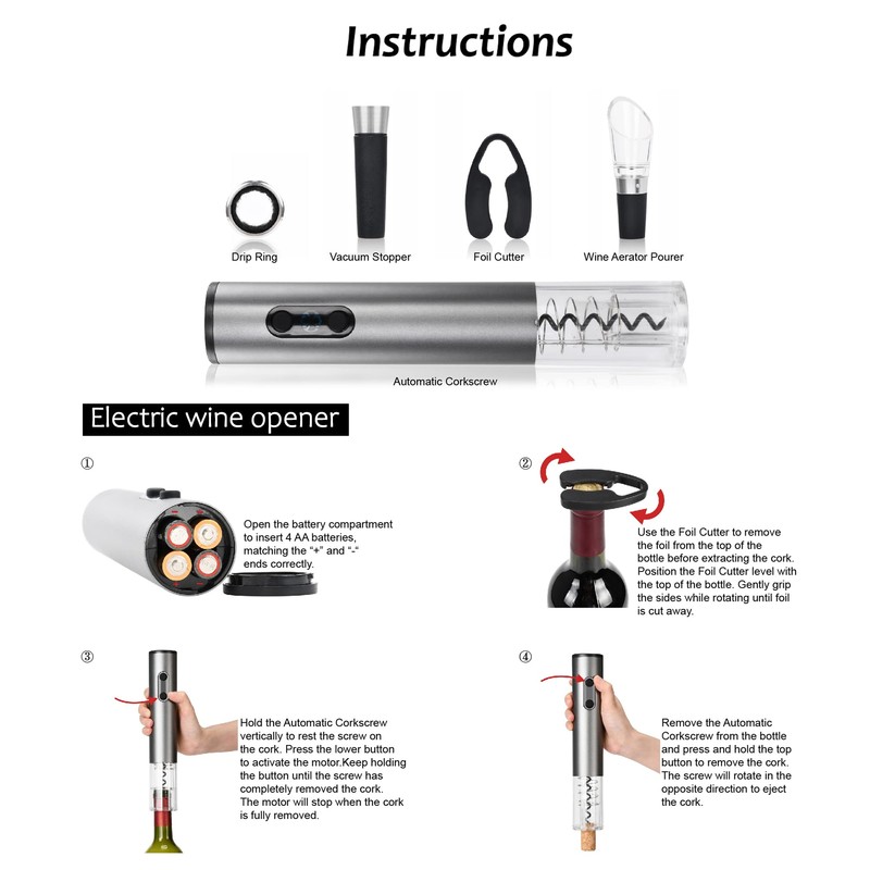 Tirrinia Electric Wine Opener Set, Wine Bottle Cork Remover Accessory