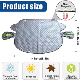 Newtic Sun Protection Car Windscreen Cover, Sun Protection Windscreen Cover, Magnetic Fixation, Foldable Car Window Cover for Sun, Against Snow, Frost, Dust